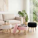 DUMOS Round Storage Ottoman with Reversible Tray Lid, Multi-Functional Footrest, Teddy Velvet Footstool with Wood Legs, Small Coffee Table for Living Room, Bedroom, Black, 13"D x 13"W x 11.8"H