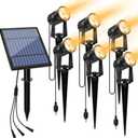 APONUO Metal Outdoor Solar Landscape Lights, Waterproof Spotlight 6-in-1 for Yard Landscape Lighting, Auto On/Off for Pathway, Driveway, Patio (Warm White)