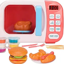 Microwave Toys Kitchen Play Set with Light Sound,Kids Pretend Play Electronic Oven with Play Food and 6 Color DIY Play-Dough for Children Ages 3+ Years (Blue)