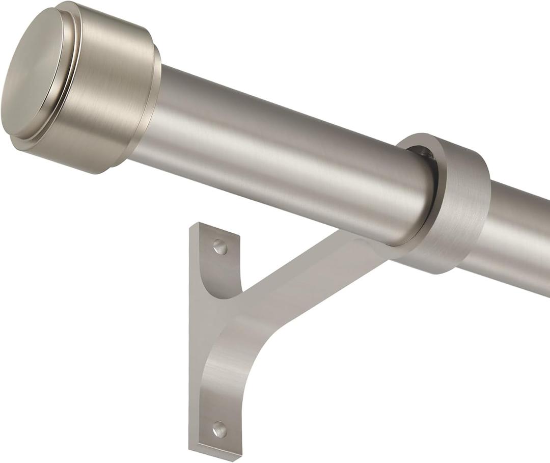 Brushed Nickel Curtain Rods for Windows 28 to 48", 1-Inch Curtain Rods with Aluminum Brackets and End Cap Finials, Adjustable Drapery Rods for Sliding Glass Door/Bedroom/Kitchen/Living Room Etc.