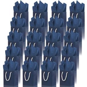 ysmile 20 Pack Small Gift Bag Bulk with Tissue Paper, Mini Paper Bag with Handle 5" Welcome Party Favor Christmas Wedding Birthday - Navy Blue