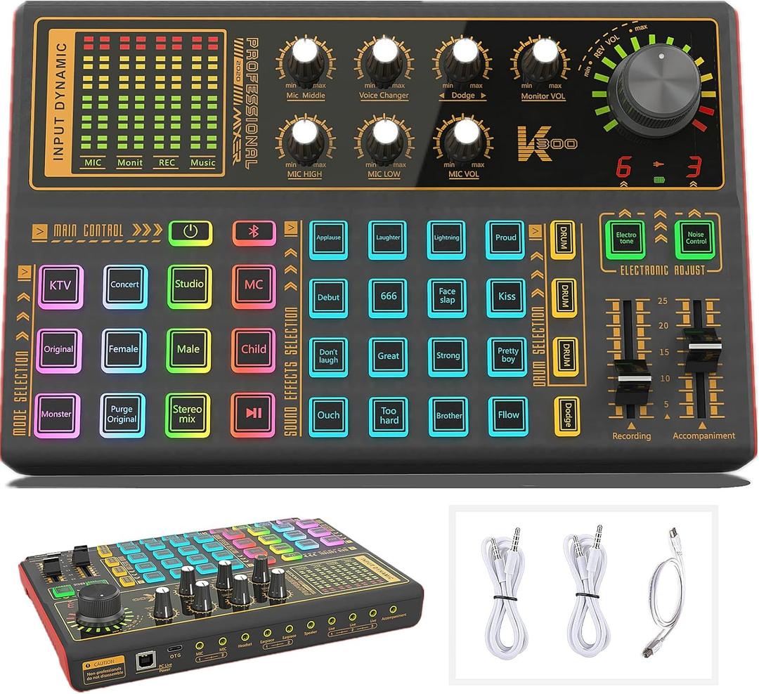 Sound Mixer Board, Voice Changer Sound Card with Multiple Sound Effects - Live Sound Card