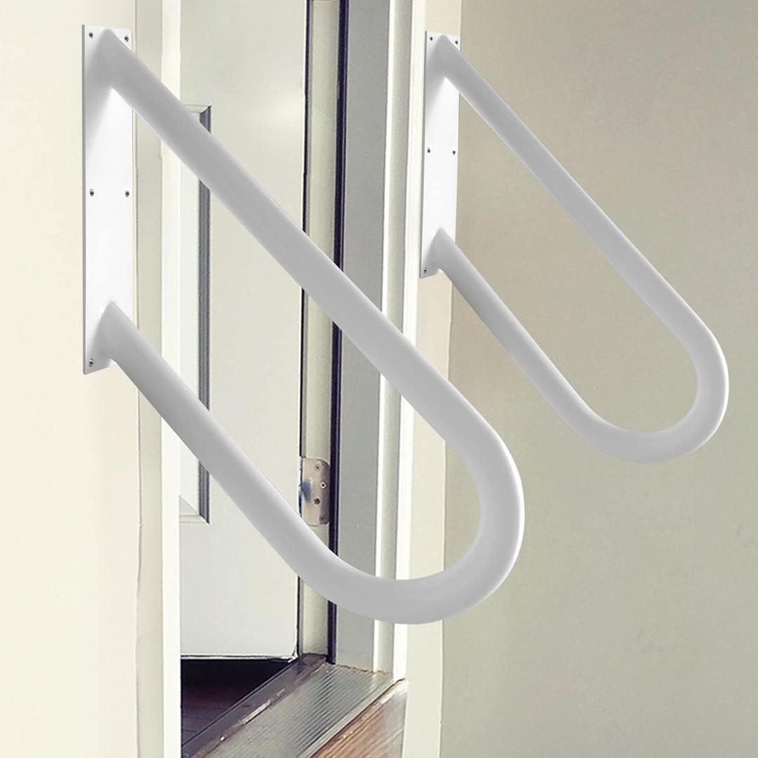 2 Pack Handrail for 1-2 Step Stairs, Wall Mount handrails for Outdoor Steps, Garage Railing with White Powder Coat Finished, Suitable for Garage, Porch and Garden18.9" Length, 1.3"Pipe, White