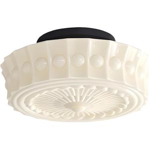 Bofea-Cream Glass Semi Flush Mount Ceiling Light Creative Sunflower Ceiling Light Fixture,Vintage Black Flush Mount Ceiling Lamp,Mid Century Ceiling Lighting for Bedroom,Hallway,Schoolhouse Kitchen. (milk yellow)