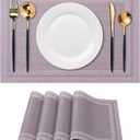 CADONO Placemats Set of 4 Washable Indoor/Outdoor Vinyl Place Mats for Dining Table Durable Non-Slip Heat Resistant PVC Weave Table Mats（Simple Style-Deep Gray）