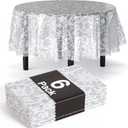 Exquisite Lace Table Cloth Round Table Plastic 6-Pack Lace Tablecloth Round 84" | Clear & White Floral Tablecloth Disposable | Wild Flower Party Decorations & Party Supplies