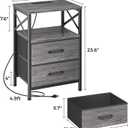Huuger Nightstands Set of 2, Night Stand with Charger Station, 2 Drawer Side Table with Open Shelf, USB-C Port, End Table for Small Spaces, X Shaped Side Rail, Grey