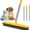 Rubber Broom for Pet Hair Removal, Carpet rake with Squeegee for Cleaning Pet Hair, 52 inch Long Handle Rubber Broom,Dual-Sided for Small Fluff Carpet, Hardwood Floor, Tile,Orange