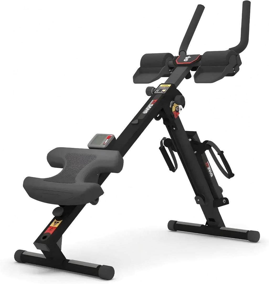 TOUSAINS 3 in 1 Adjustable AB Machine for Stomach Workout with 3 Heights, Foldable Rowing Machine for Home Gym with Comfortable Seat & LCD Display 265lbs Weight Capacity (pure black)