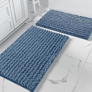 Yimobra Bathroom Rugs Sets 2 Piece - Quick Dry Extra Thick Luxury Chenille Bath Mat, Non Slip Super Absorbent for Tub Shower Sink, Machine Washable Shaggy Floor Mat, 32"x20"+24"x17" Inch, Denim Blue