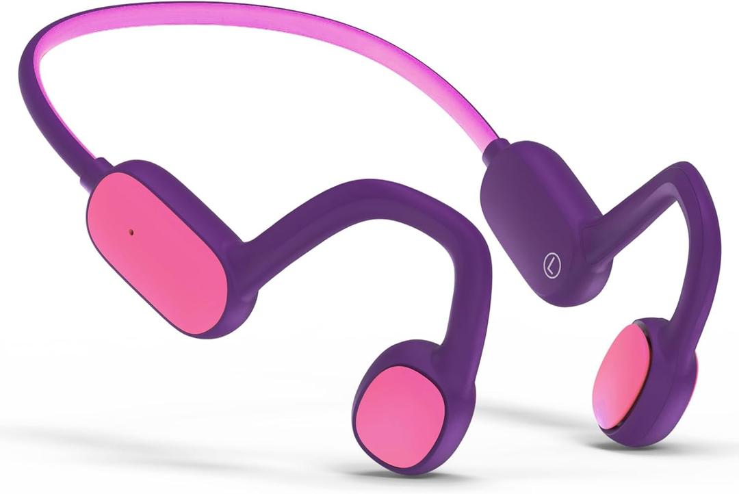 Mehomeli Kids Headphones, Bluetooth 5.2 Air Conduction Open Ear Headphones, 85dB Volume Limiting, Stereo Sound with Mic, IPX5 Waterproof, 20H Playtime, Perfect for School and Outdoor Activities-Purple