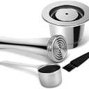 LIHONG Reusable Coffee Pods, Stainless Steel Reusable Espresso Capsules Compatible with Nespresso Original Line (1 pack) (1 cup+ Steel Spoon+ Tamper)