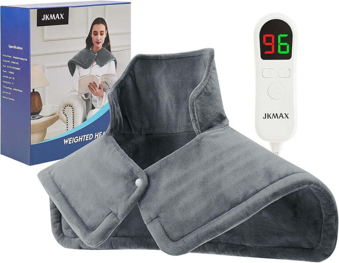 Heating Pad for Neck and Shoulders and Back - Weighted Heating Pad for Shoulders - Gifts for Women Men Mom Dad - 10 Heat Settings and 6 Timers Auto Off (Grey)