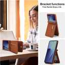 for Samsung Galaxy Z Flip 7 Luxury Zipper Wallet Phone Case, Multi-Function Kickstand Card Holder Adjustable Crossbody Strap, Fashion Flip Case.(Brown)