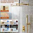 Kurpot Gold Shower System, 10'' Square Rainfall Shower Head with Handheld Combo Spray, Bathroom Brushed Gold Shower Faucet Set with Valve, 59'' Shower Hose, Shower Trim Kit and Diverter, Wall Mounted