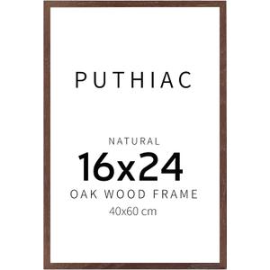 puthiac 16x24 Solid Oak Wood Picture Frame, No Mat, Wall Display Only, Vertical or Horizontal, Plexi Front, 1 Pack, Walnut