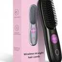 Go Brush Pro,2026 New Cordless Straight Hair Brush, Portable Scald-Proof mini Straight Hair Comb with Three Temperature Settings and LED Display Screen, Quickly Heating Travel Hair Brush (Dark Black)
