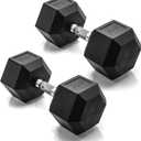 CAP Barbell 45 LB Rubber Coated Hex Dumbbell Hand Weight - Pair | Chrome Handle