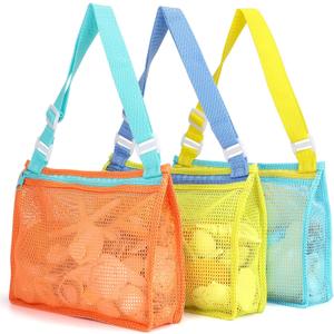 Tagitary Beach Toy Mesh Beach Bag Kids Shell Collecting Bag Beach Sand Toy Totes for Holding Shells Beach Toys Sand Toys Swimming Accessories for Boys and Girls