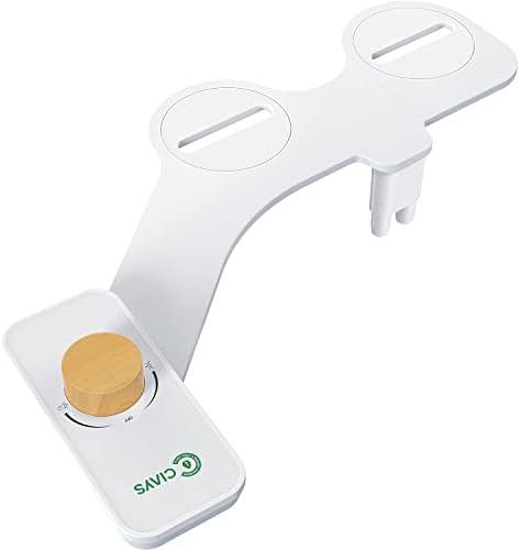 Ciays Toilet Bidet Non-Electric Bidet Toilet Attachment Dual Nozzles for Frontal/Rear Wash, Adjustable Pressure Control, Bamboo/White (CIBA01)
