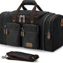 Gonex Canvas Duffle Bag for Travel, Expandable Water Resistant 50L Carry on Duffel Overnight Weekender Gym Bag with Wet Dry Separation Pocket & Suitcase Handle Sleeve, Dark Grey