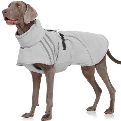 FUAMEY Dog Cold Weather Coats,Dog Winter Jackets for Large Dogs Warm Dogs Coat with Reflective Strips Waterproof Pet Snowsuit Thick Paded Pets Vest for Labrador Golden Retriever Grey XL