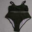 Women's High Waisted Bikini Sets Sporty 2 Piece Swimsuits Middle Cut Bathing Suits Green, Size 12