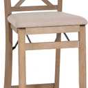 Linon Triena X Back Neutral Greywash Wooden Fully Assembled Folding 24 Inch Seat Height Counter Stool with Beige Upholstered Seat, Standard