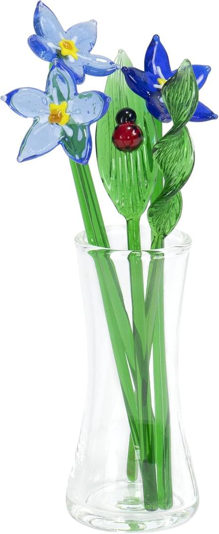 Red Co. Decorative Glass Lovely Flower Bouquet with Vase, Gift Boxed  Morning Glory