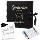 12 Pcs 2026 Graduation Guest Book with Photo Sign Decor 80 Pages Class of 2026 Scrapbook Photo Album with 10 DIY Dual Tip Metallic Markers Pens Gift, Exclude Camere(Graduation Cap,Black,12 Inches)