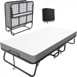 INTERGREAT Folding Bed with Mattress, Roll Away Beds with Mattress for Adults, Single Cot Foldable Rollaway Beds, 75" x 31" Portable Bed for Easy Storage, Strong Frame for Guest Room, Small Apartment