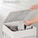 SONGMICS Laundry Hamper with Lid, 17.2 Gallon (65 L) Synthetic Rattan Clothes Laundry Basket with Lid and Handles, Foldable, Removable Liner, Cloud White ULCB165W01