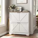 Shoe Cabinet, Shoe Storage Cabinet for Entryway with 2 Flip Drawers, Narrow Farmhouse Shoe Organizer Cabinet, Slim Shoe Rack Cabinet, White (Width - 31.5 inches)