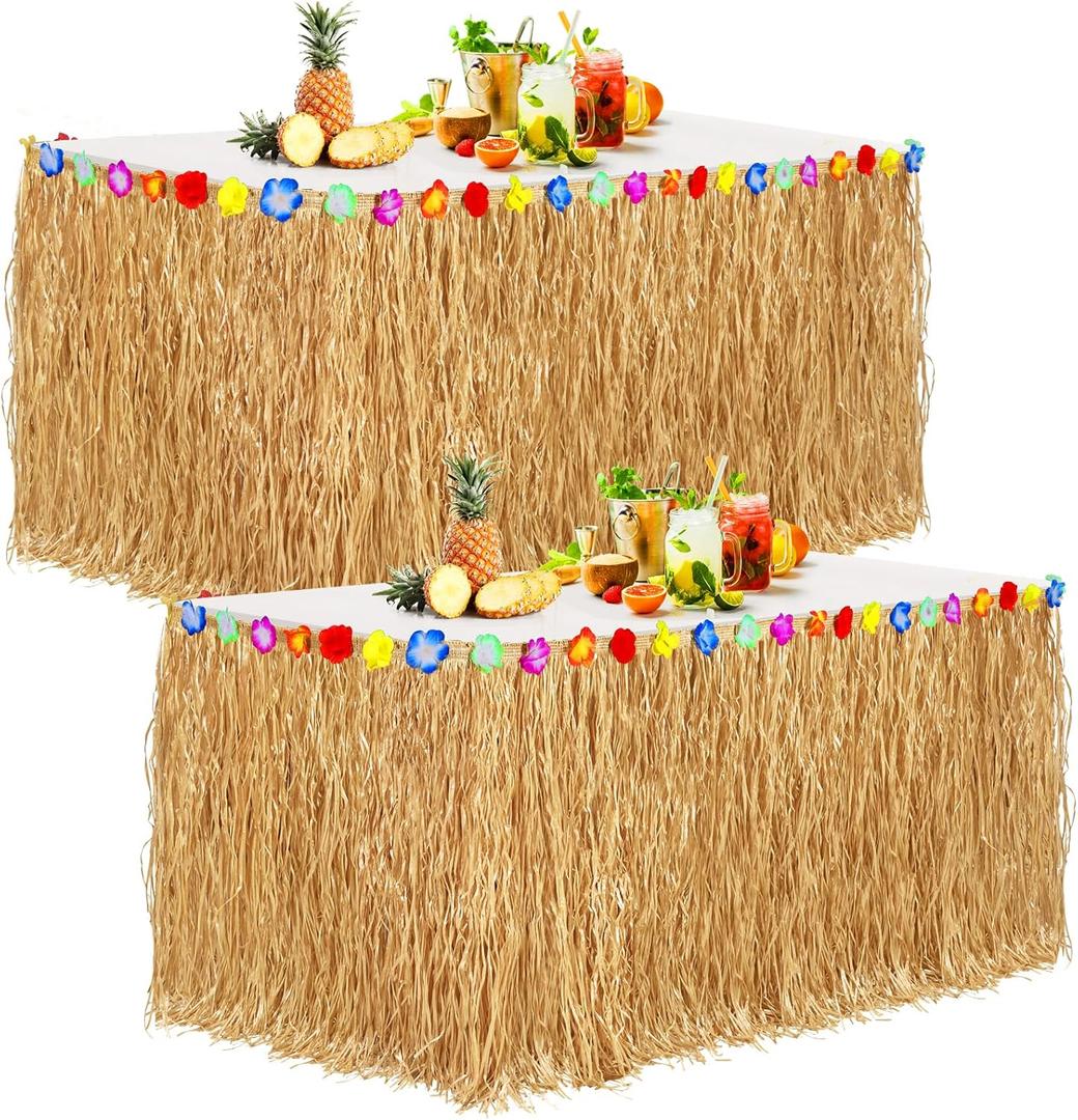 Aodaer 2 Pack Thickened Grass Table Skirt Natural with Hibiscus Flowers 400g Hawaiian Luau Tropical Party Decor Fringe Party Decoration for Costume Tiki Tropical Hawaii Moana Birthday, Straw Yellow Aodaer 2 Pack Thickened Grass Table Skirt Natural with Hibiscus Flowers 400g Hawaiian Luau Tropical Party Decor Fringe Party Decoration for Costume Tiki Tropical Hawaii Moana Birthday, Straw Yellow