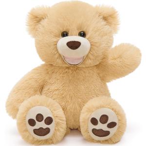 MorisMos Smiling Teddy Bear Stuffed Animals, 13.8 Inch Teddy Bears Baby Shower Decoration Plush, Gifts for Boys Girls Kids, Nursery, Birthday, Party, Brown
