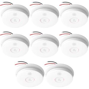 Hardwired Interconnected Smoke Detectors,Photoelectric Smoke Alarm with 9V Battery Backup,Test/Silence Button, Hard Wired Fire Alarm for Home GS562A 8pack