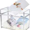 HighFree Glass Card Box, Large Clear Card Box for Wedding Receptions, Decorative Storage Box for Baby Shower, Birthday Party, Bridal Shower (With Slot, Silver)