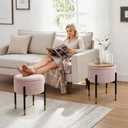 Round Ottoman with Storage, Soft Velvet Vanity Stool, Ottoman Coffee Table with Metal Legs, Foot Stool for Living Room Bedroom, Pink