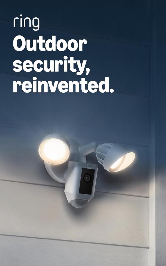Ring Floodlight Cam Wired Plus (newest model), Outdoor home or business security with motion-activated 1080p HD video and floodlights, White