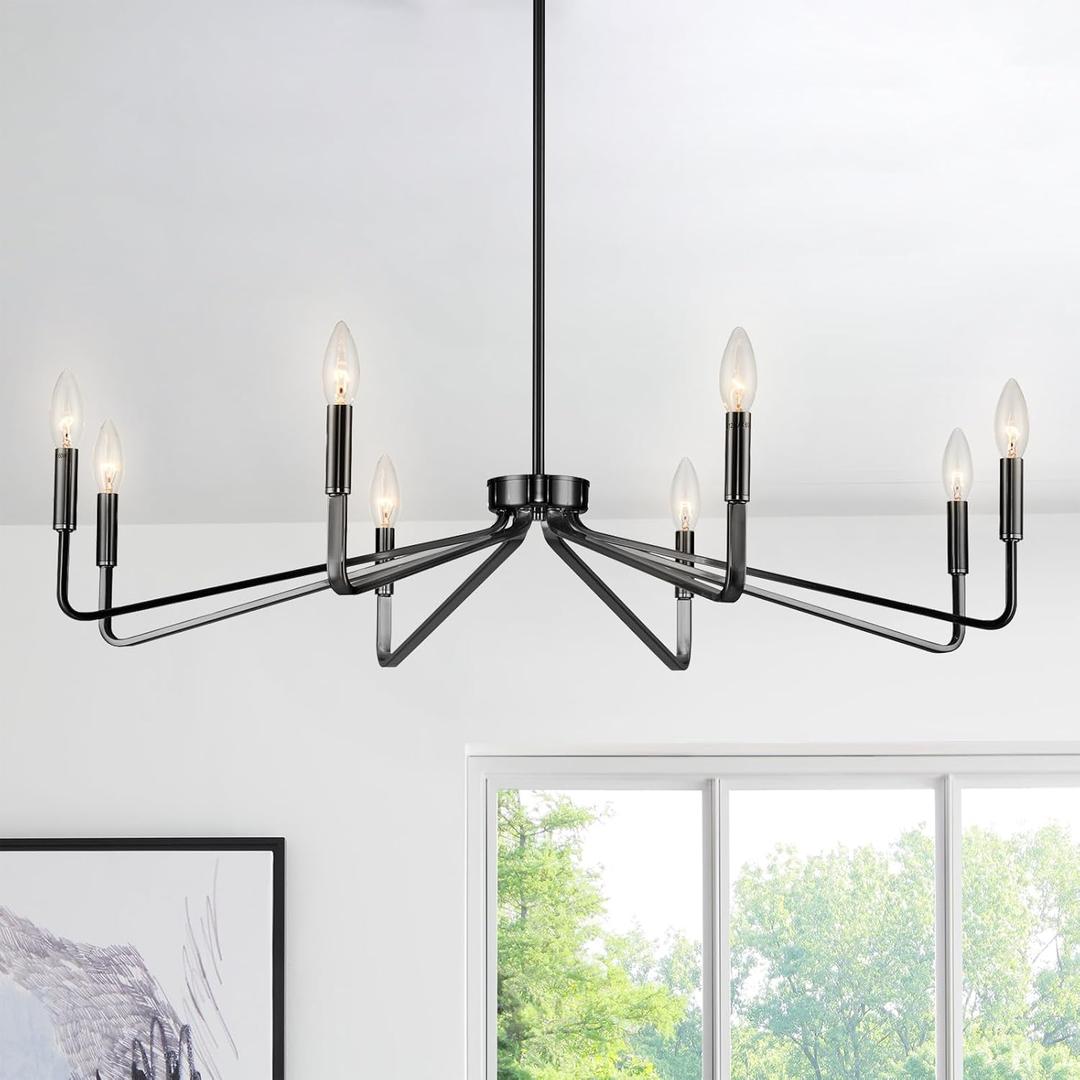 38" Black Chandeliers for Dining Room, 8-Light Modern Farmhouse Candle Style Chandelier, Industrial Hanging Ceiling Light Fixture for Living Room, Kitchen Island, Living Room
