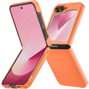 Ruky for Samsung Z Flip 6 Case, Full Body Protective Cover Hard PC Ultra Slim Anti-Scratches Shockproof Wireless Charging Phone Case for Samsung Galaxy Z Flip 6, Orange