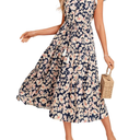 GRACE KARIN Womens Summer Floral Midi Dresses Short Sleeve Beach Wedding Guest Dress Drawstring Long Flowy Dress with Pockets Medium