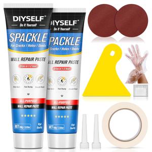 DIYSELF 9 Pack Drywall Repair Kit, Surface Repair Kit, Spackle Wall Repair, 2100g (7oz Total) Putty, White Drywall Mud, Plaster for Holes, Cracks, Gaps, Fast-Drying Hole Filler with Scraper, Sander