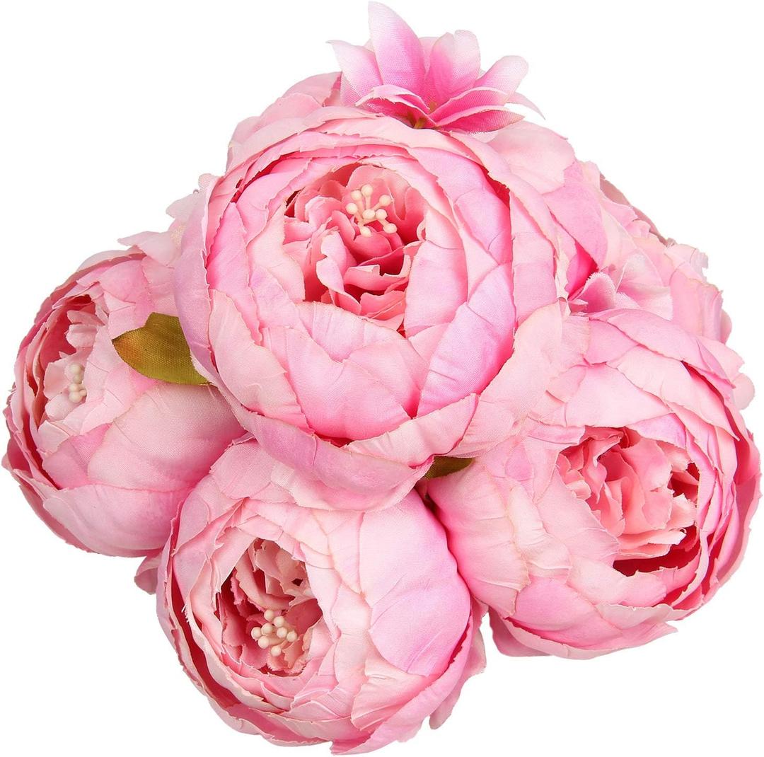 Flojery Silk Peony Bouquet Vintage Artificial Peonies Flower for Home Wedding Party Decor (1pcs, New Spring Rose Pink)