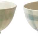 Creative Co-Op 2-Piece Hand-Painted Stoneware Bowl Set with Grid Pattern, White
