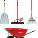 CRAFTSMAN CMXMKIT0130 4-Piece Outdoor Tool Set with D-Grip Poly Scoop Shovel, Rake, Squeegee Push Broom & 6 Cubic Ft. Wheelbarrow, Red
