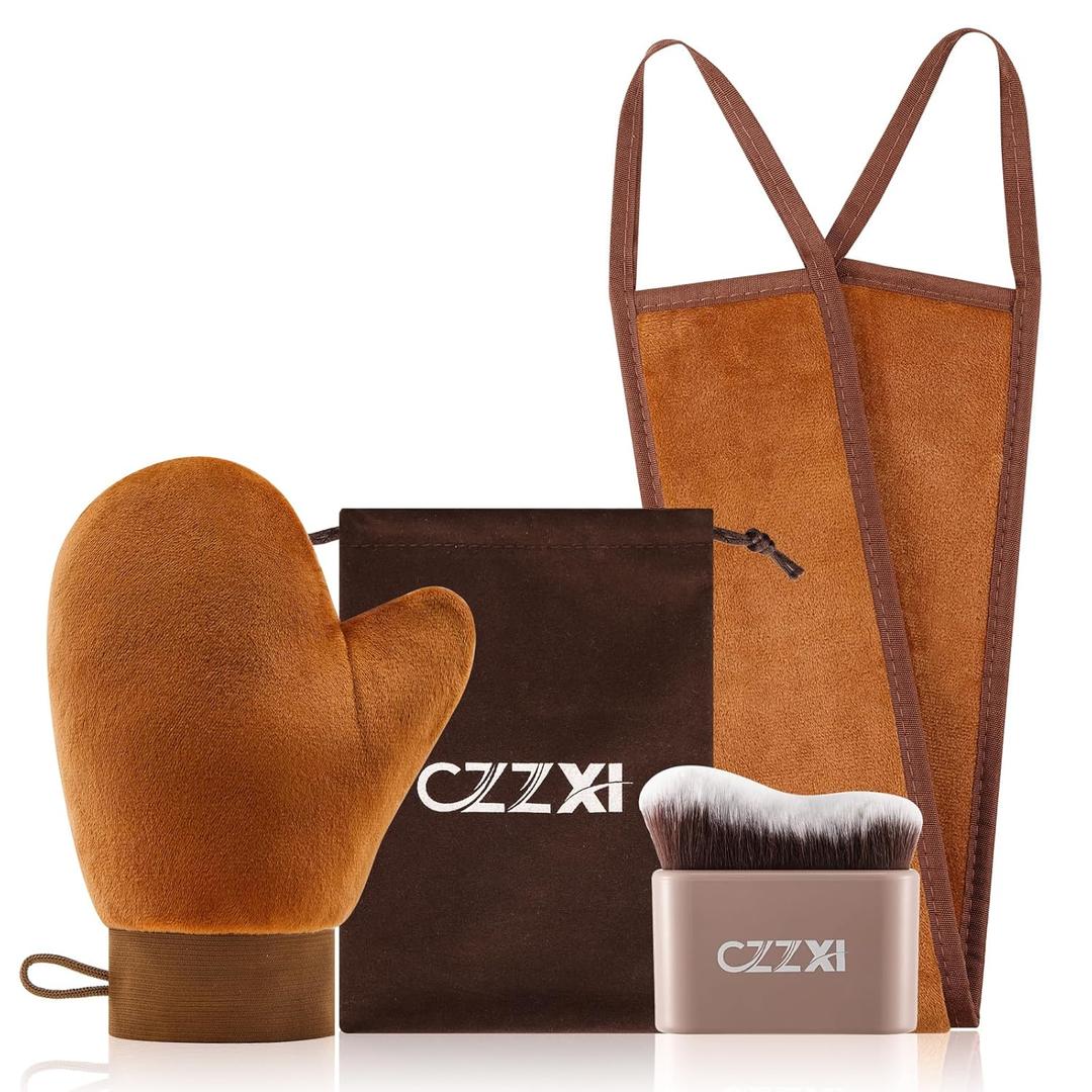 CZZXI Tanning Mitt, Body Brush & Back Tanner Applicator Kit Self-Tan Applicator for Body, Face & Hard-to-Reach Areas | Includes Storage Pouch