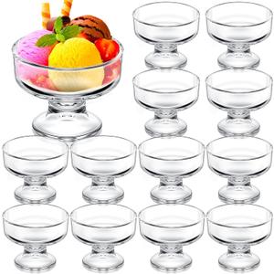 EBOOT 12 Pcs Glass Ice Cream Bowls Set 9 oz Vintage Footed Sundae Cups Mini Dessert Bowls Small Clear Ice Cream Cups Parfait Trifle Bowl for Sundae Nuts Fruit Pudding Snack Cereal Party Favors