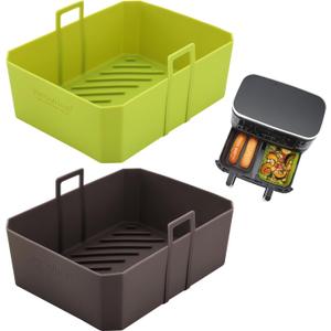NEWITEE Air Fryer Silicone Liners 10QT For Ninja DZ550/DZ401, 2 Pack BPA Free Platinum Silicone Air Fryer Basket Liner with Handle, Rectangle Dual Basket Air Liners, Upgraded