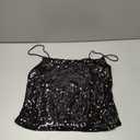 SOLY HUX Women's Glitter Sequin Cami Tops Spaghetti Strap Camisole Sleeveless Party Clubwear Top Solid Black X-Large